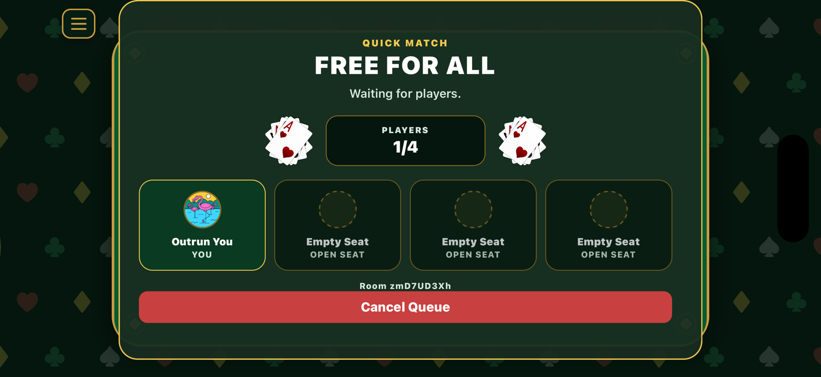 Quick match lobby with ranked players joining