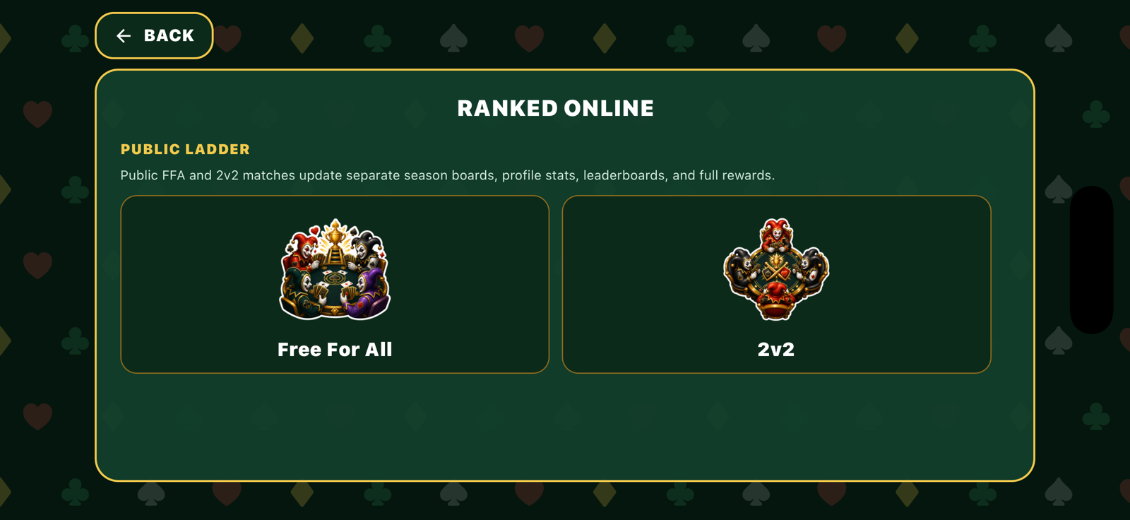 Ranked online mode selection for free-for-all and 2v2
